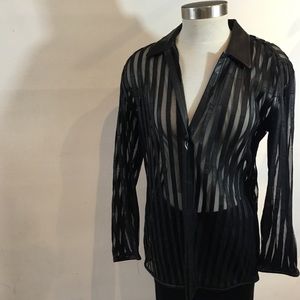 Stillman Studio Leather Mesh Striped Button Up